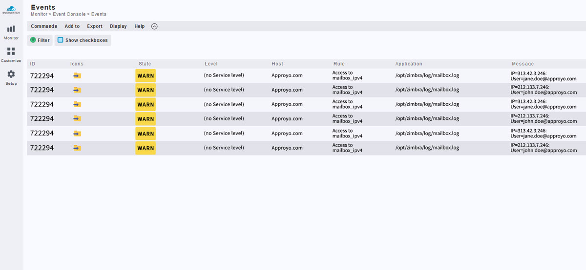 Log and event monitoring