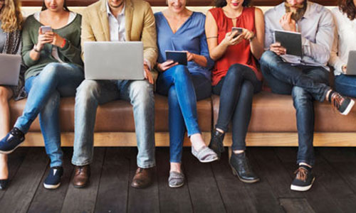 Young people with tablets